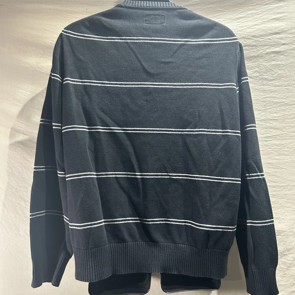 Crest by Tommy Hilfiger Men's XL Striped Crewneck Sweater 100% Cotton Black